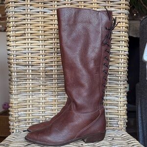 Vintage Glacee brown leather knee hi western boots with lace up back